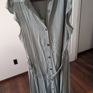 Sleeveless Button-Down Dress with Belt